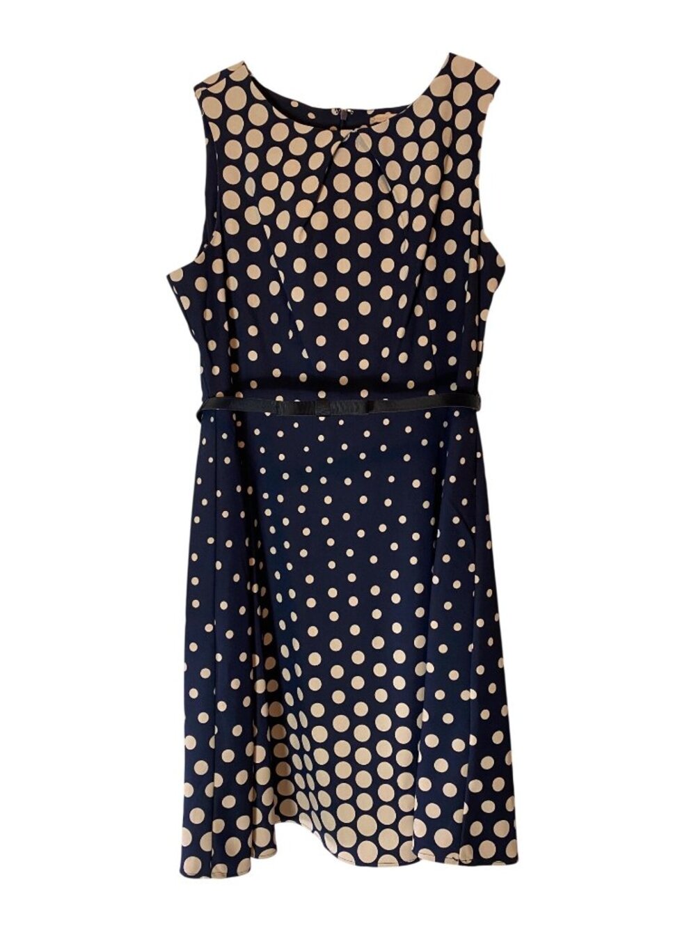 Signature By Darby Navy & Beige Polka Dot Sleeveless Dress With Belt Size 16